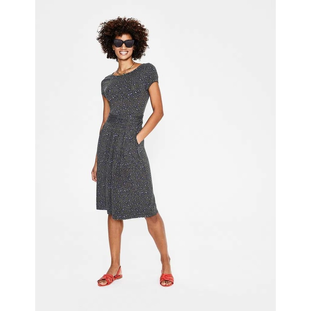 Boden Amelie Jersey Midi Dress Women 6L Green  floral Print Cap‎ Sleeve Pockets